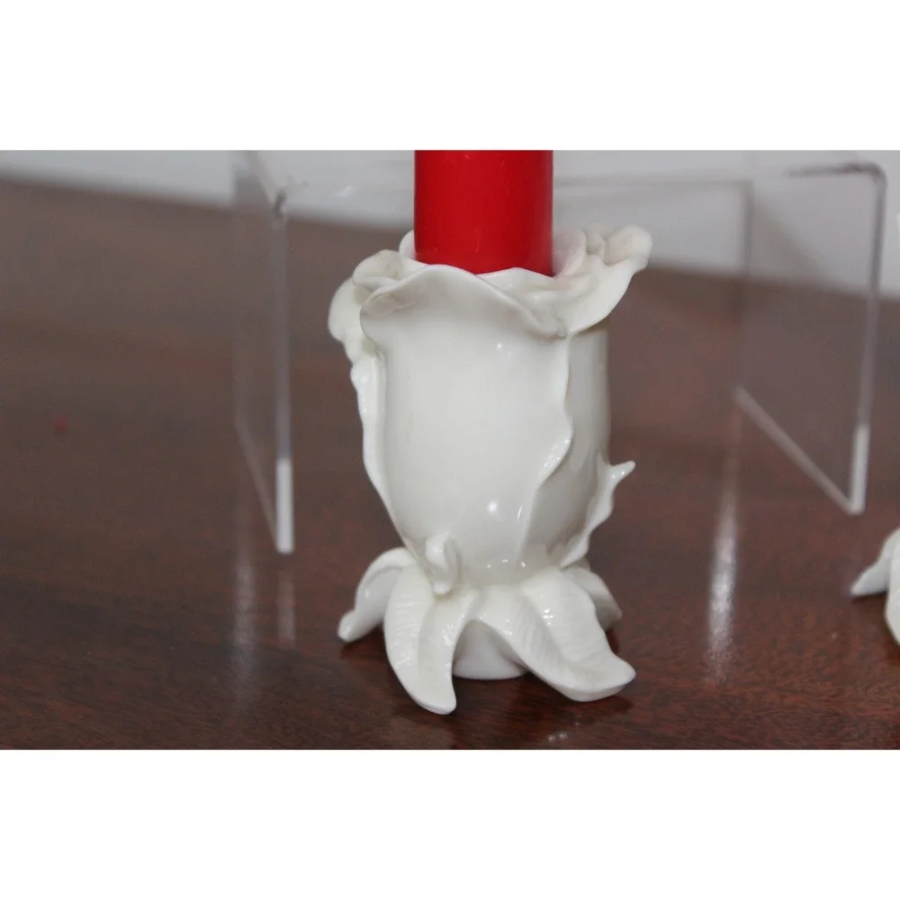 Lenox Floral Gallery Collection Rose Bud Tapered Candlestick Holders Pair